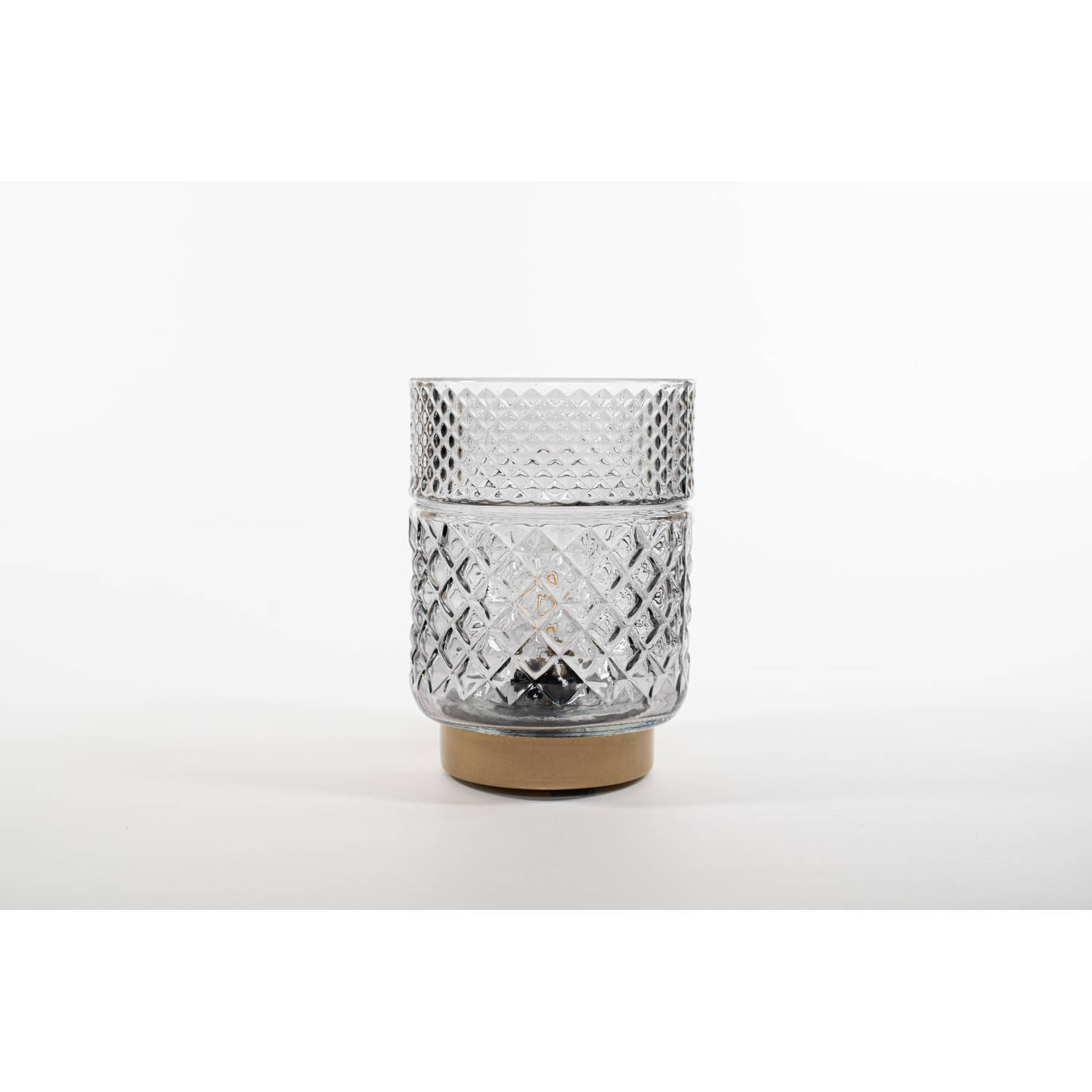 Lantern Glass 12X17,5Cm Grey With Golden Base Led Bulb