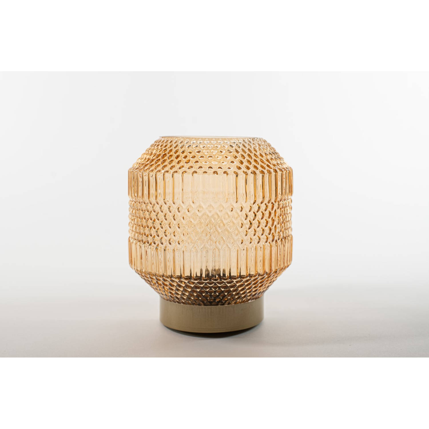 Lantern Glass 16X17Cm Amber With Golden Base Led Bulb 2
