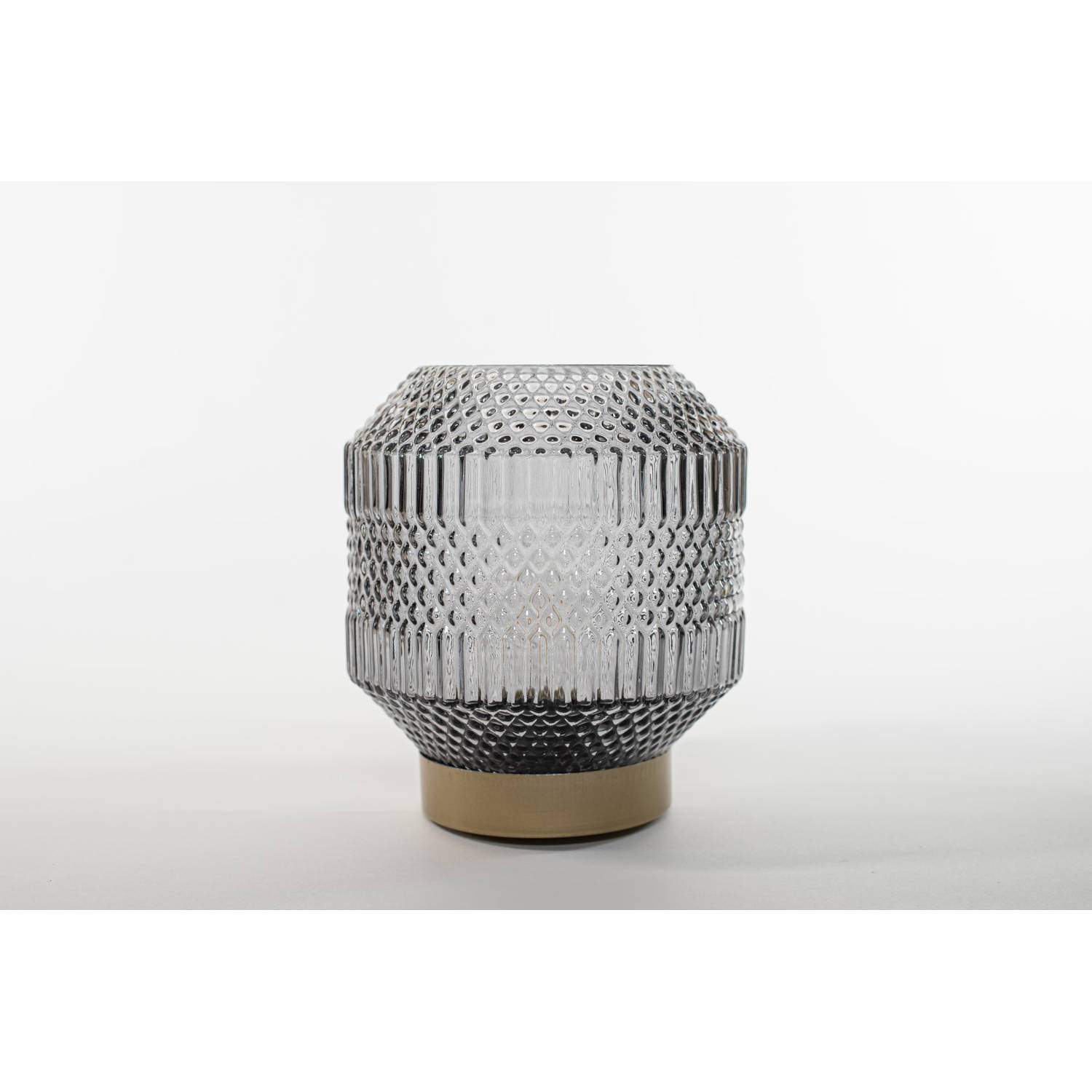 Lantern Glass 16X17Cm Grey With Golden Base Led Bulb 2X