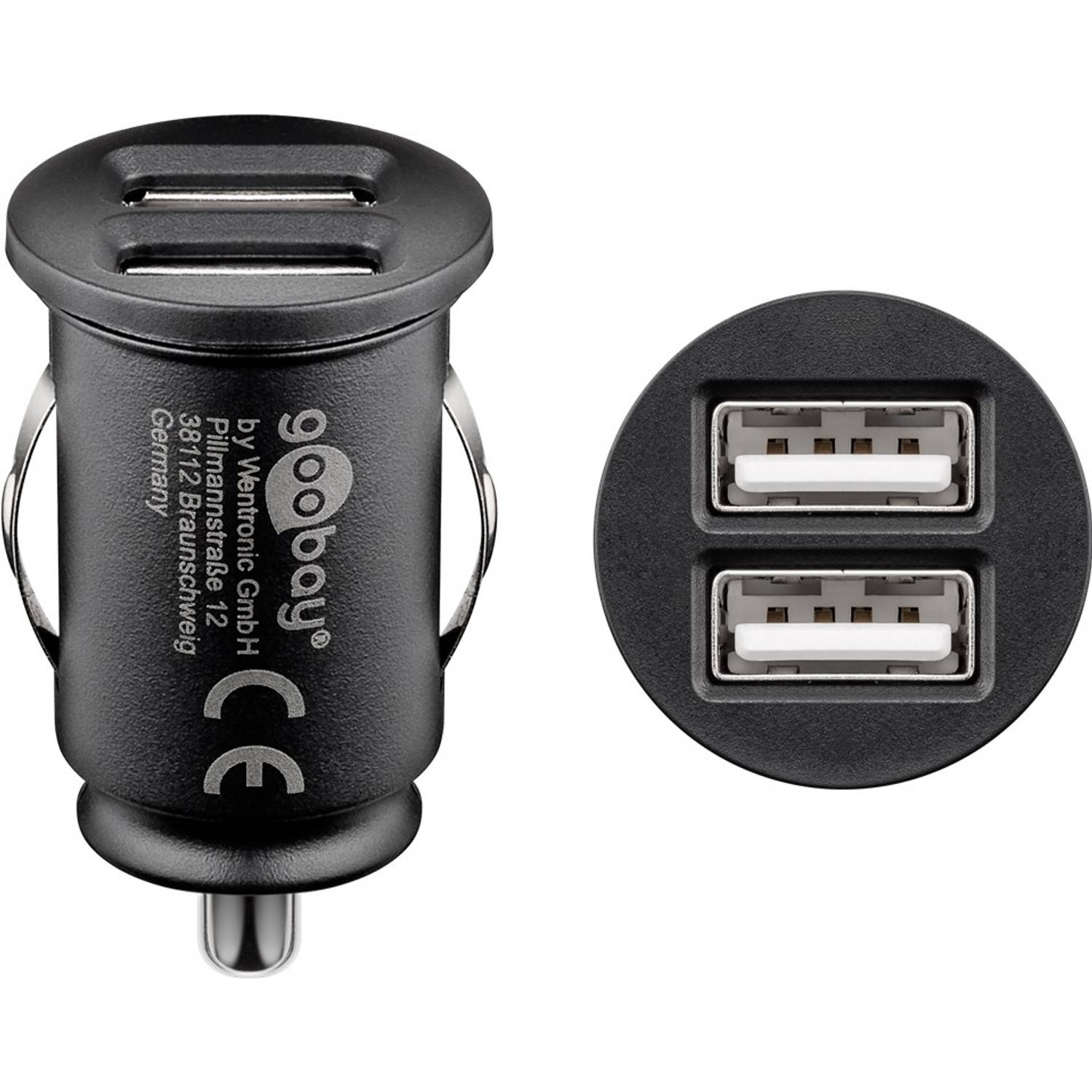 Dual USB car charger 2.0A Compact power supply for mobiles-small devic