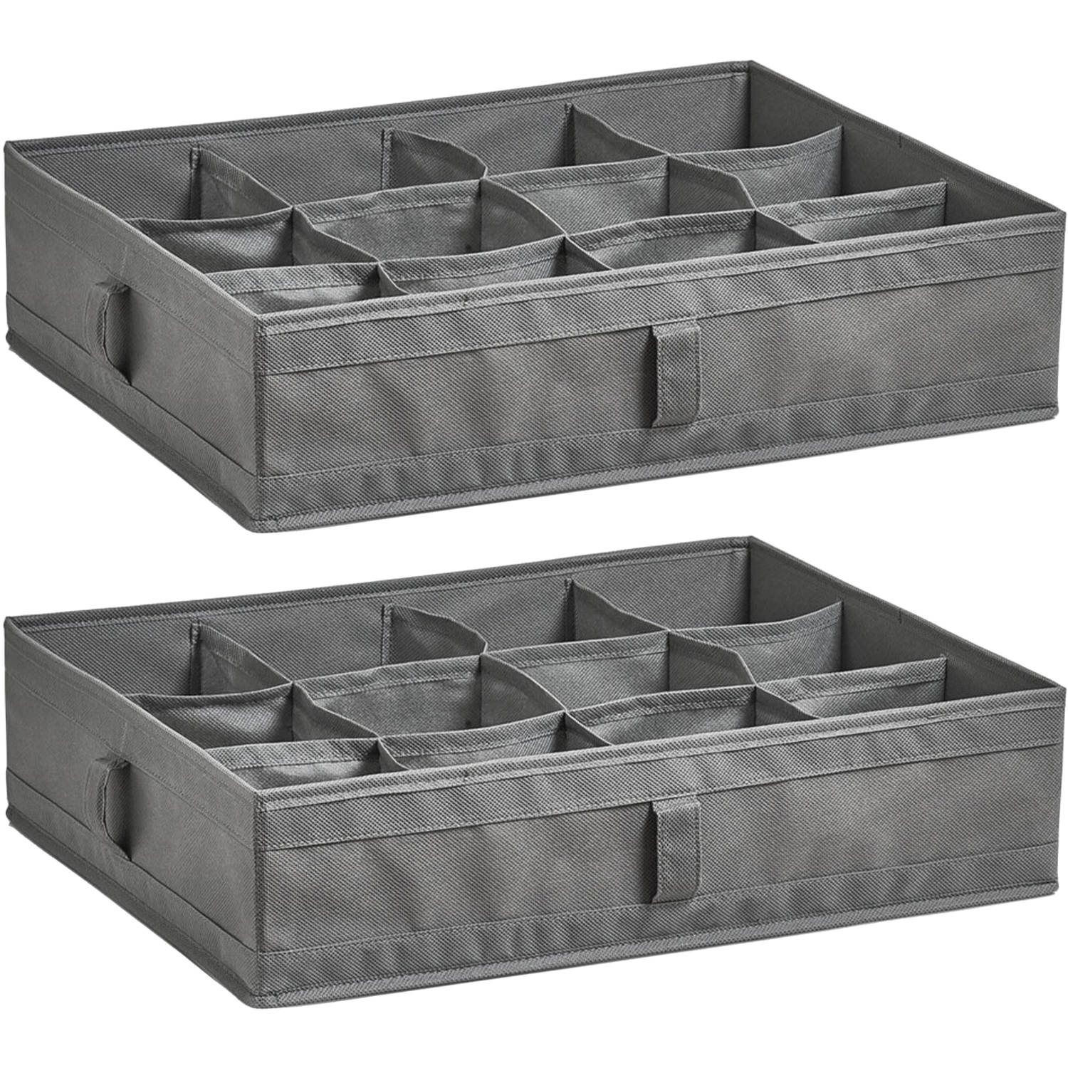 Kleding-kast organizer 2x 12 vakken grijs 44 x 34 x 11 cm polyester Opbergmanden