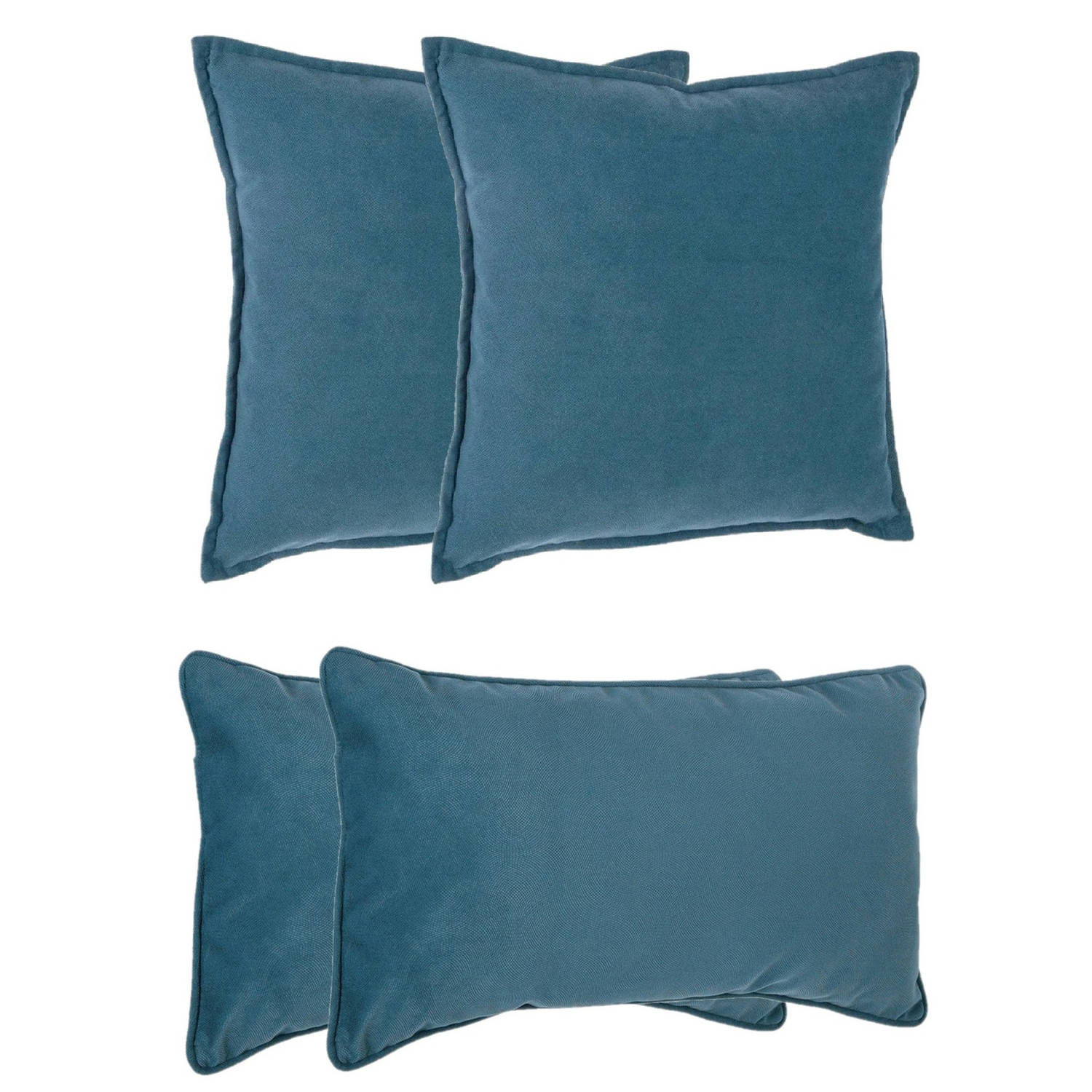 Bank-sierkussens huiskamer Sophia set 4x stuks Blauw polyester met rits In 2 formaten Sierkussens