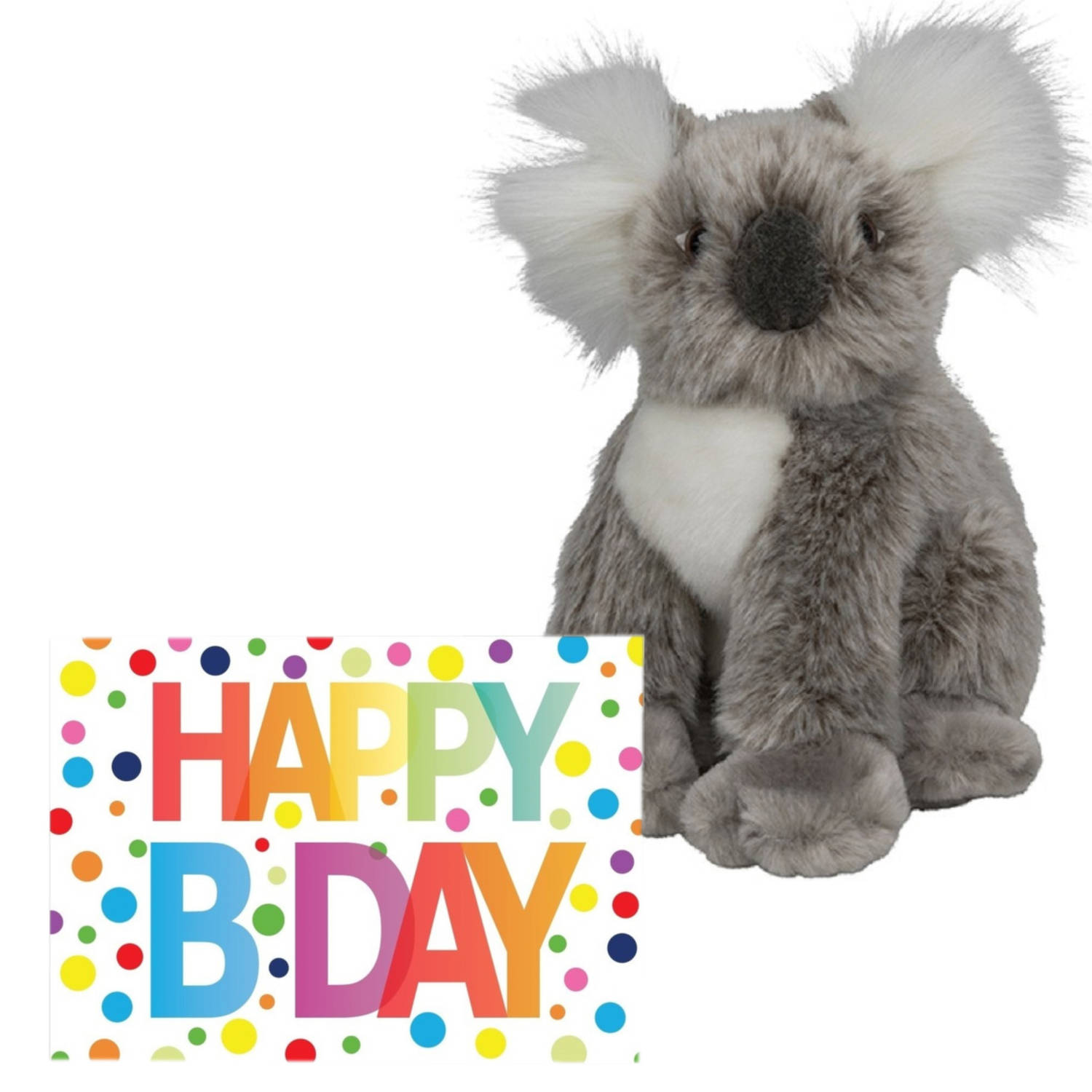 Pluche knuffel koala beer 18 cm met A5-size Happy Birthday wenskaart Knuffeldier