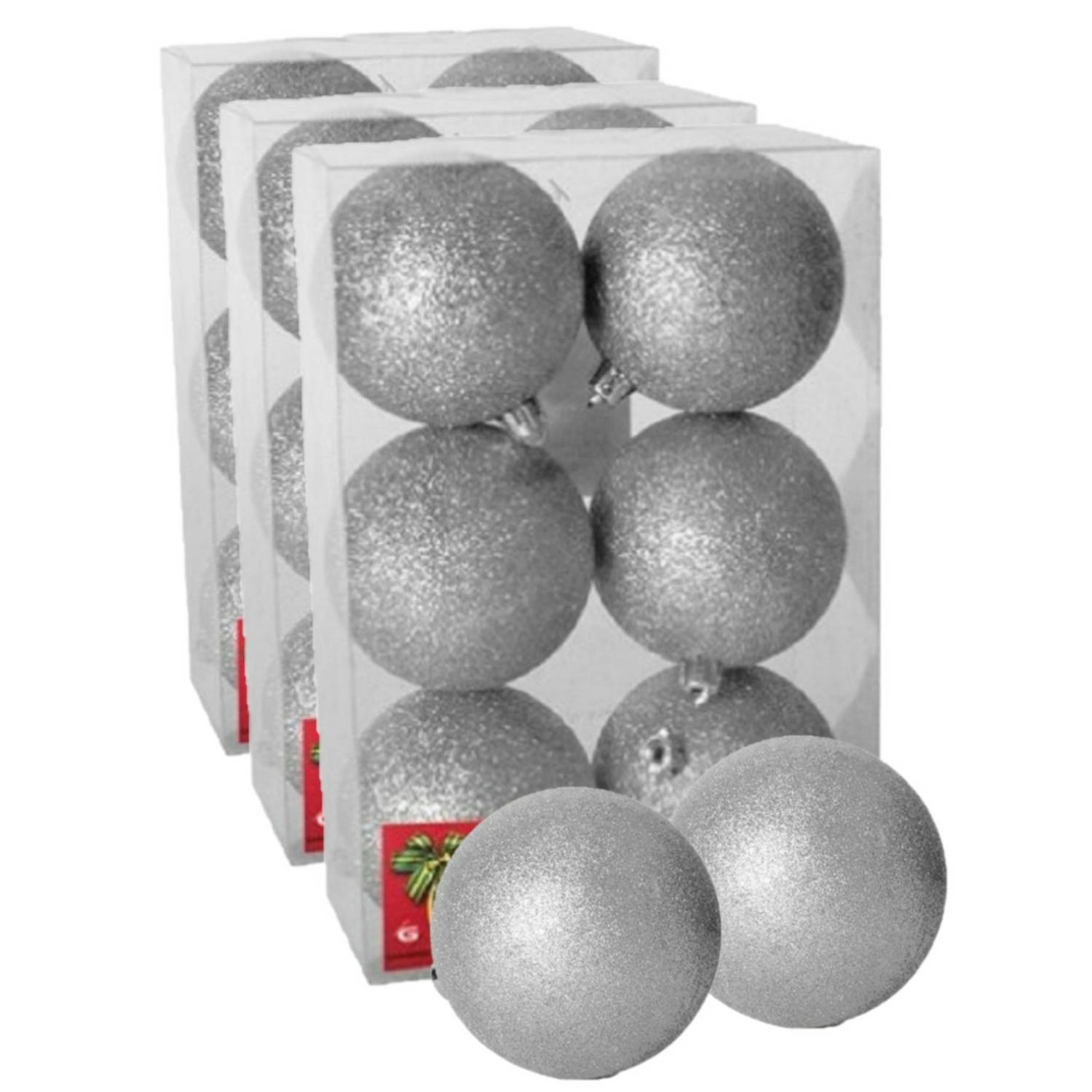 18x stuks kerstballen zilver glitters kunststof 4 cm Kerstbal