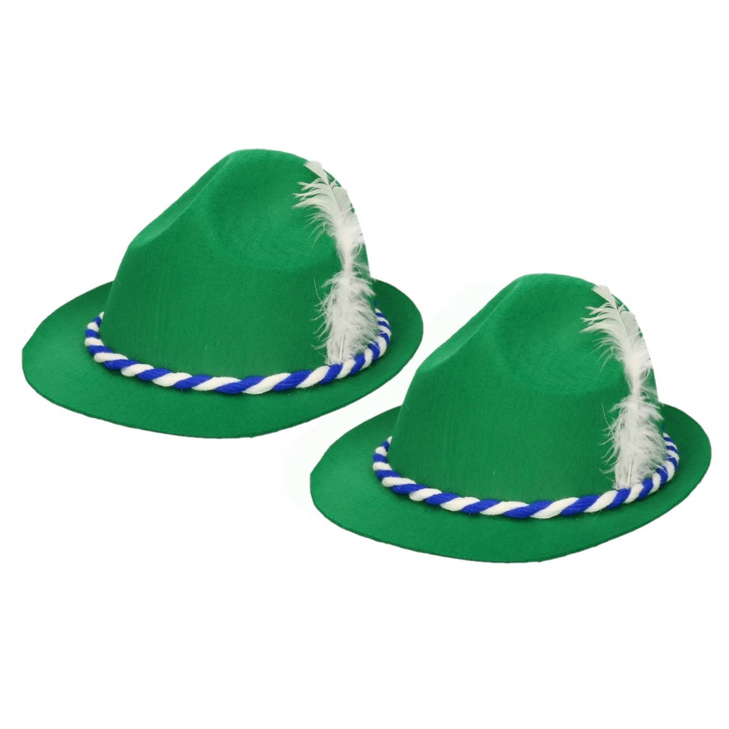 2x stuks groen-wit Tiroler Oktoberfest hoedje voor volwassenen Verkleedhoofddeksels
