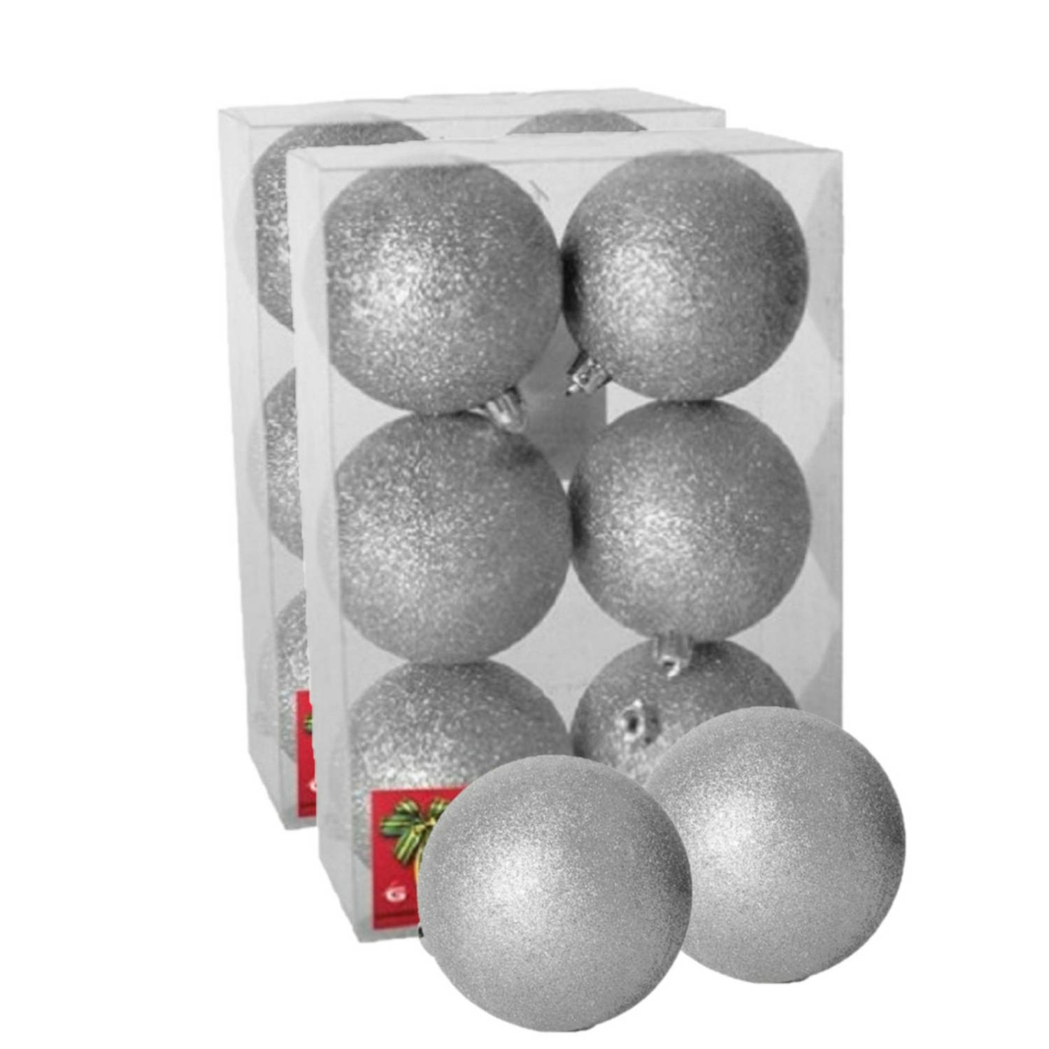 12x stuks kerstballen zilver glitters kunststof 4 cm Kerstbal