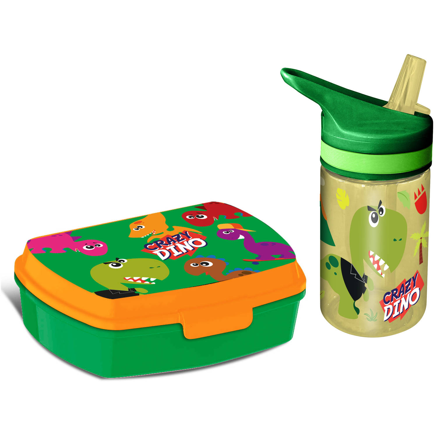 Crazy Dino lunchbox set voor kinderen 2-delig groen kunststof Lunchboxen