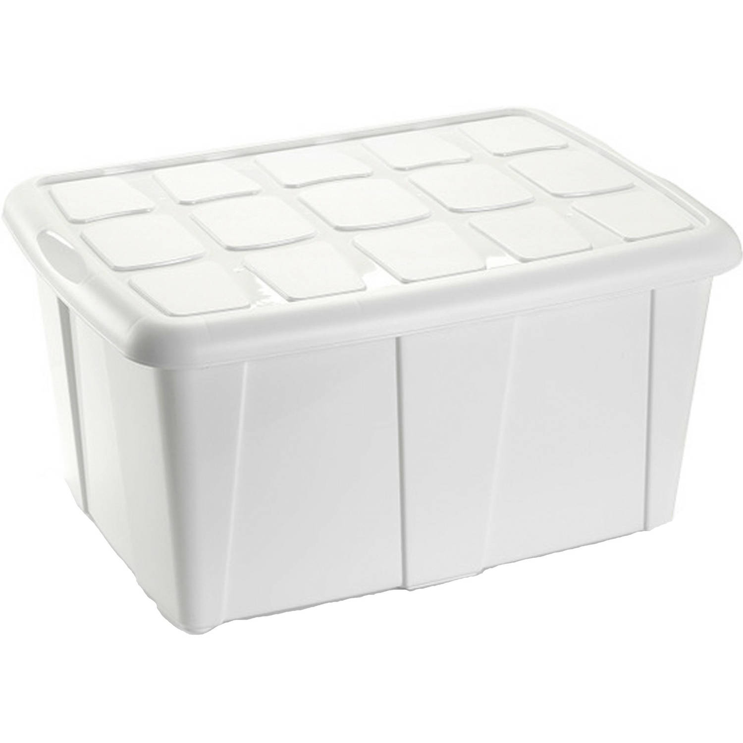 Opslagbox kist van 60 liter met deksel Wit kunststof 63 x 46 x 32 cm Opbergbox