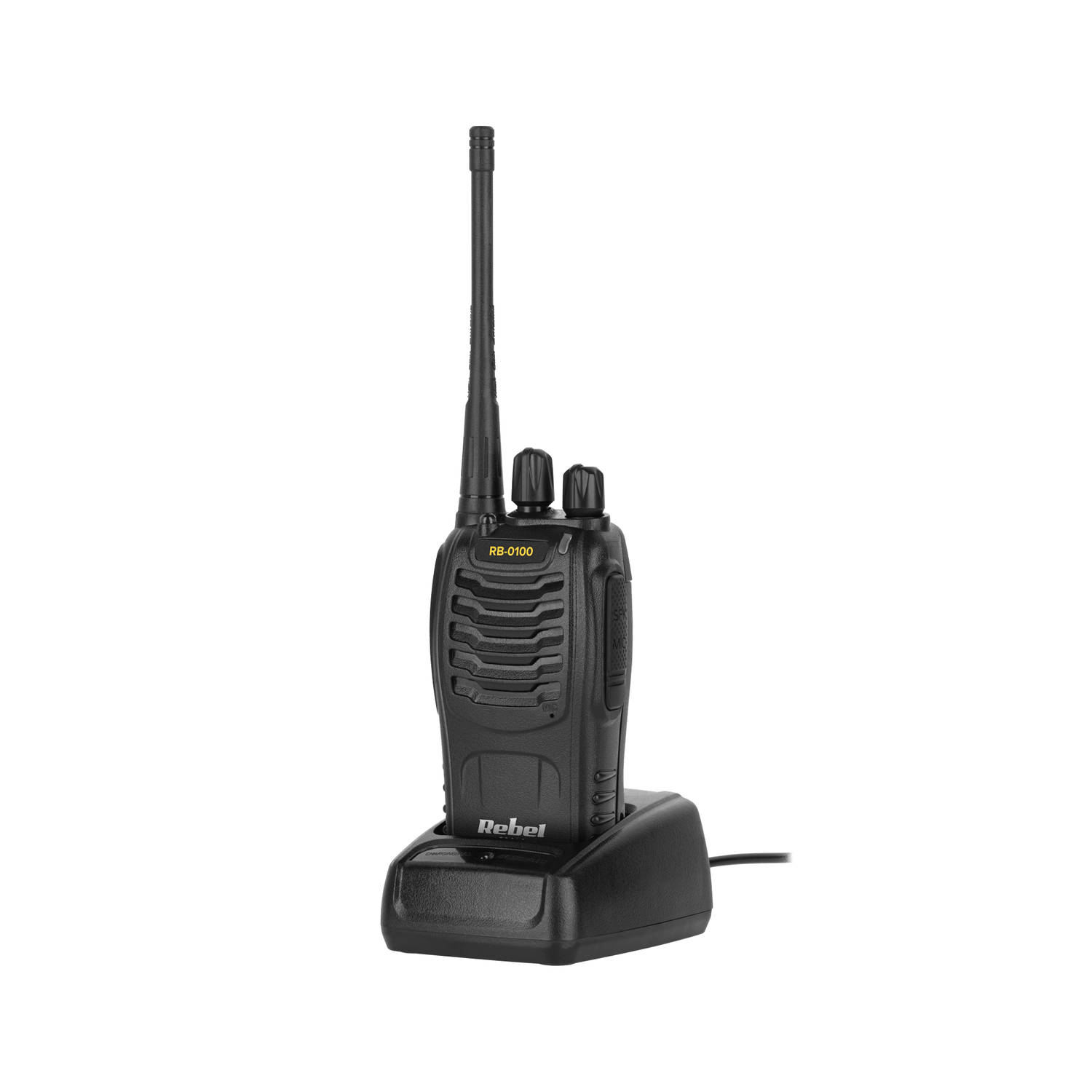 Rebel PMR RB-100 portofoon - walkie talkie - handradio - 4km bereik - VOX - 16 kanalen - 450Mhz - met led zaklamp - 5W - met oortje