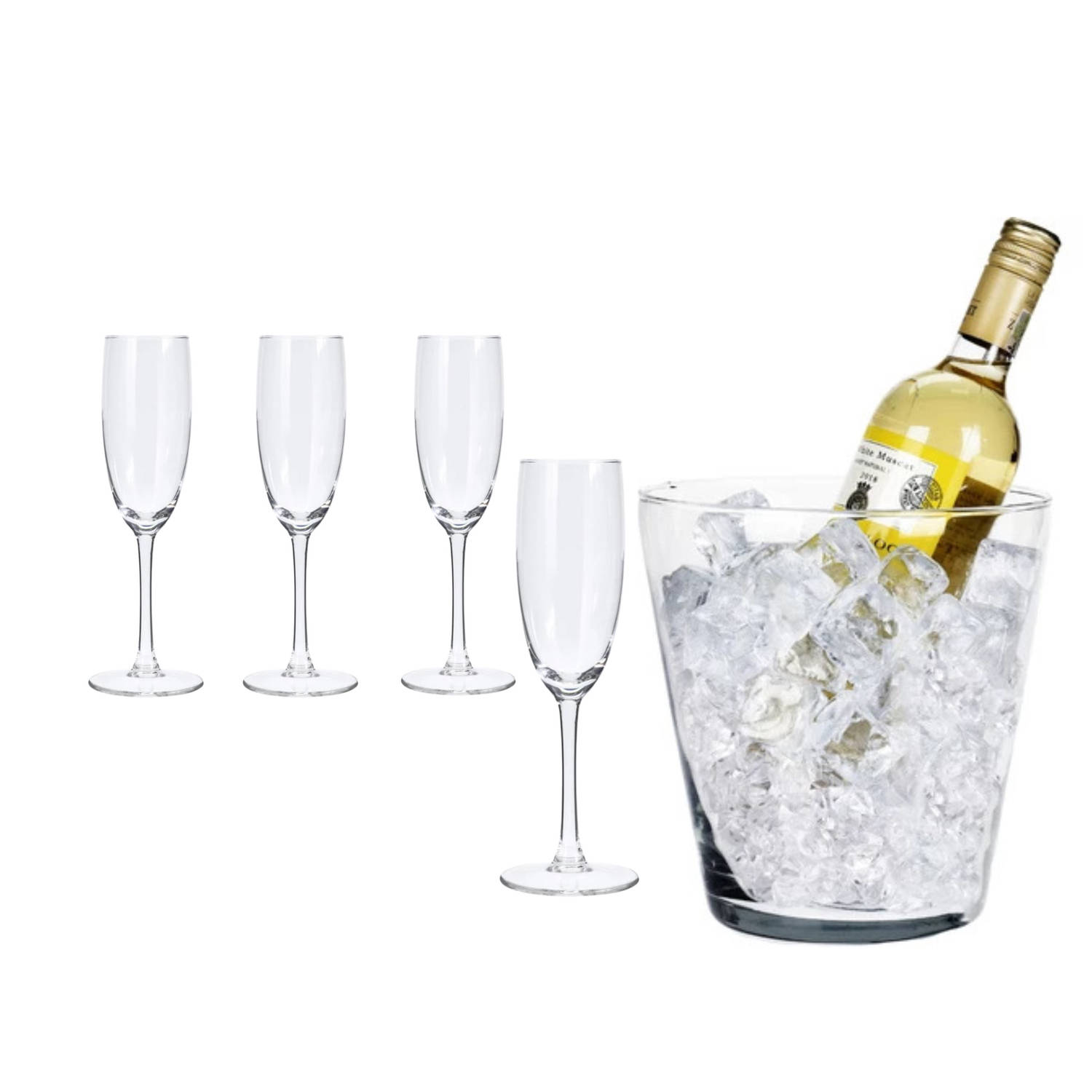 Luxe Kristallen Champagneset - Set van 5 - Inclusief Wijnkoeler