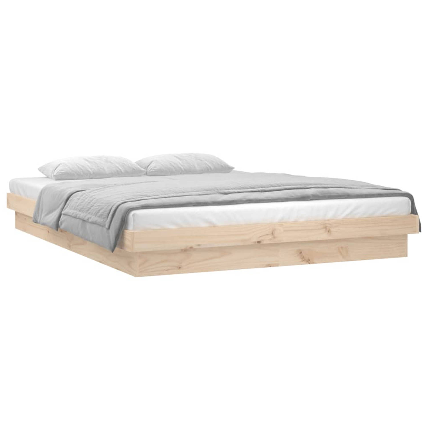 The Living Store Bedframe LED massief hout 140x190 cm - Bed