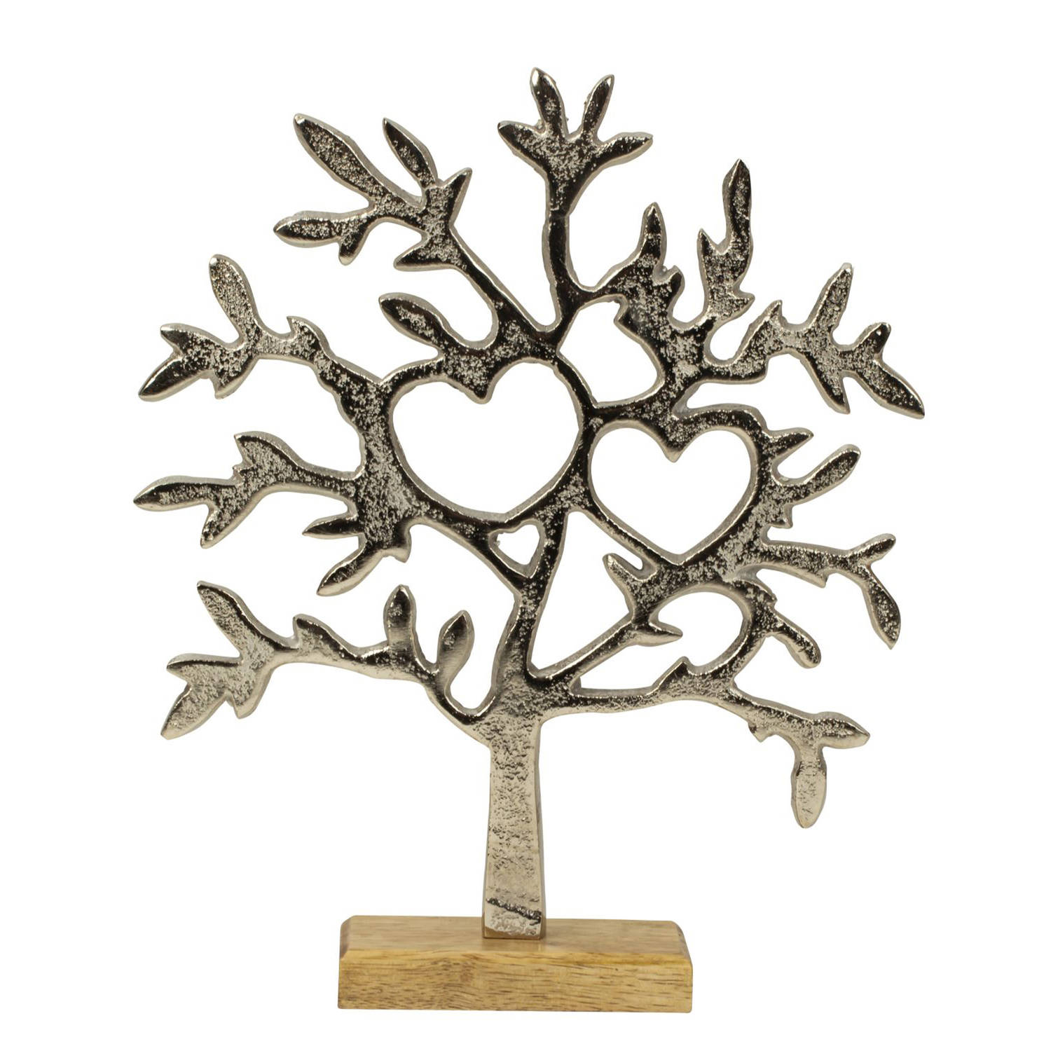 Decoratie levensboom Tree of Life aluminium-hout 23 x 26 cm zilver kleurig Beeldjes