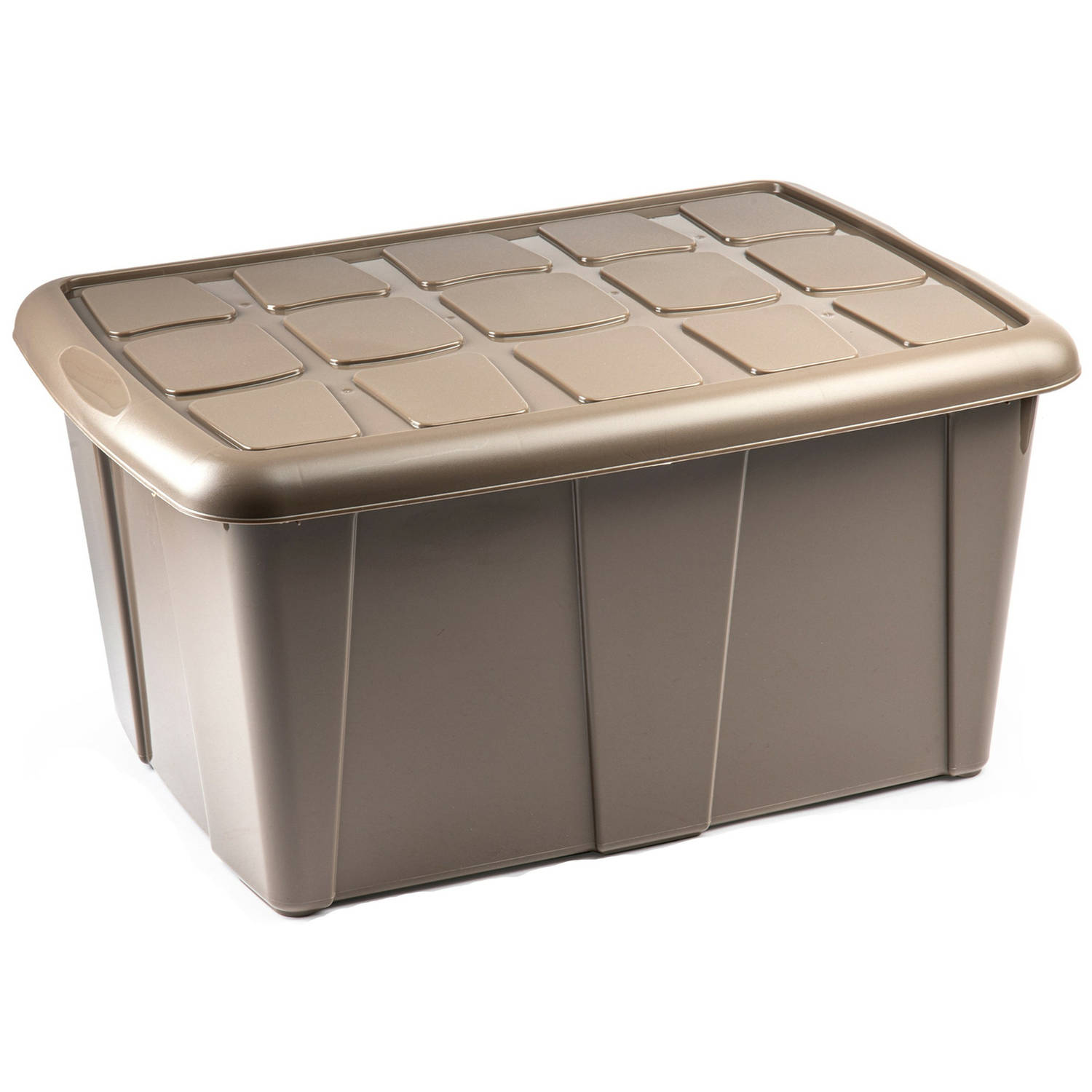 Opslagbox kist van 60 liter met deksel Beige kunststof 63 x 46 x 32 cm Opbergbox