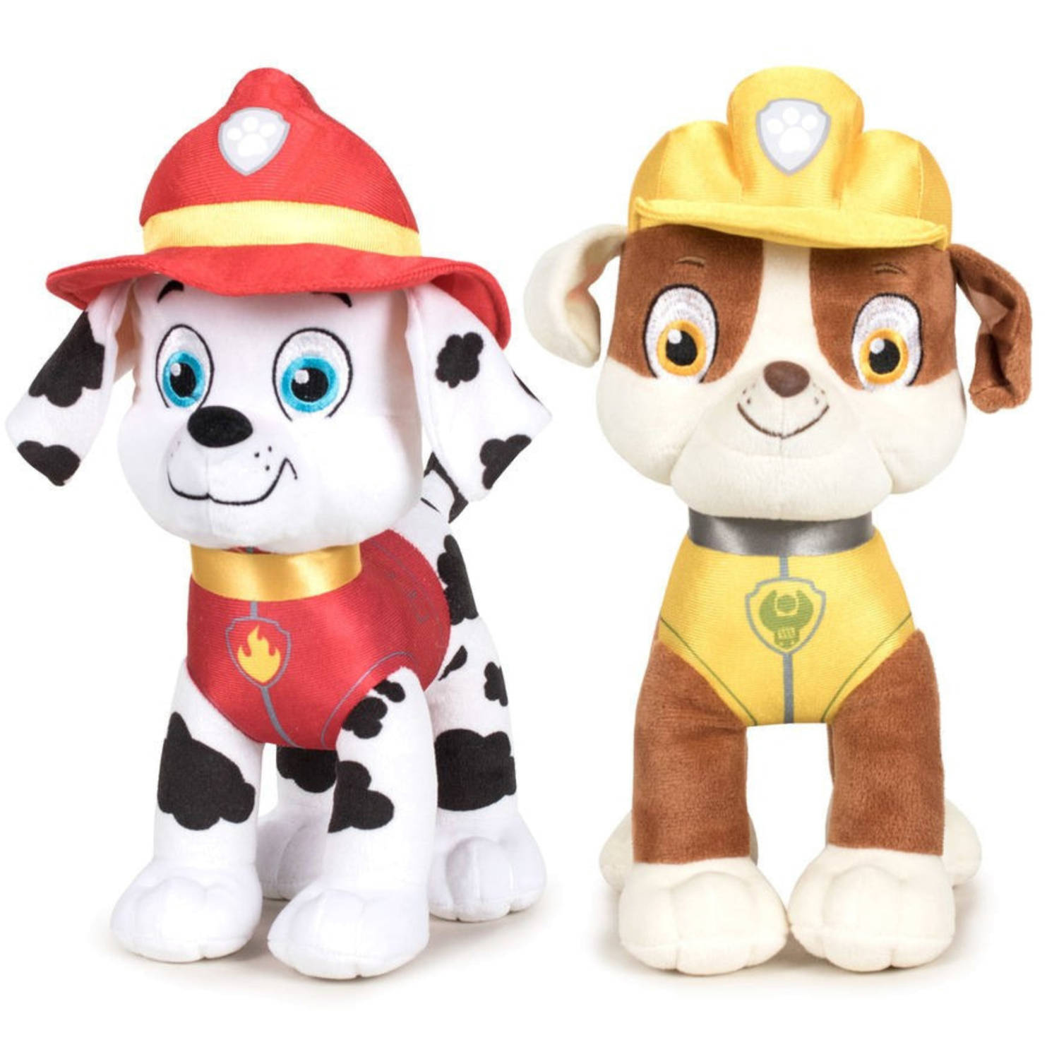 Paw Patrol figuren speelgoed knuffels set van 2x karakters Marshall en Rubble 19 cm Knuffeldier