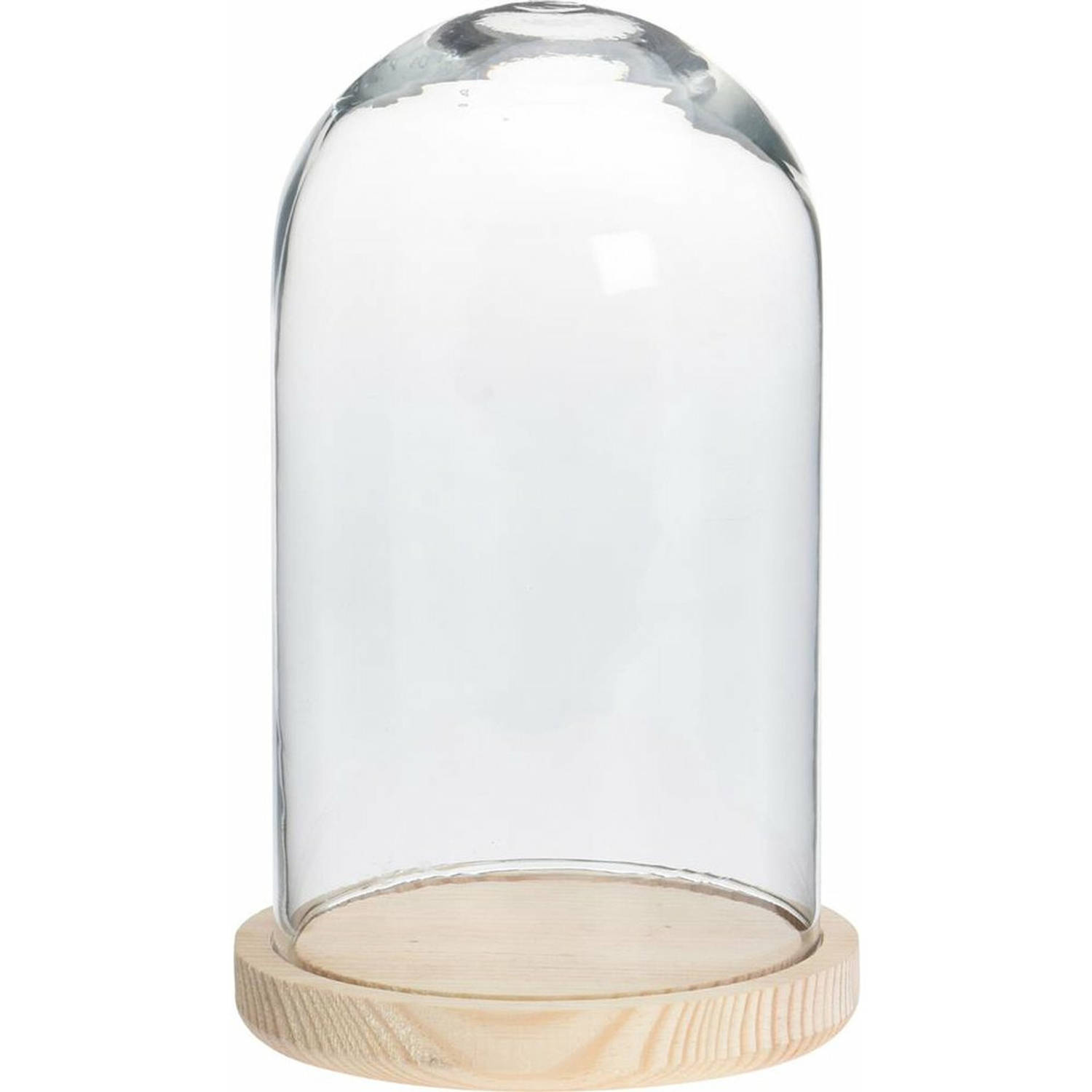 Stolp Glas Met Houten Basis 17x17x31cm