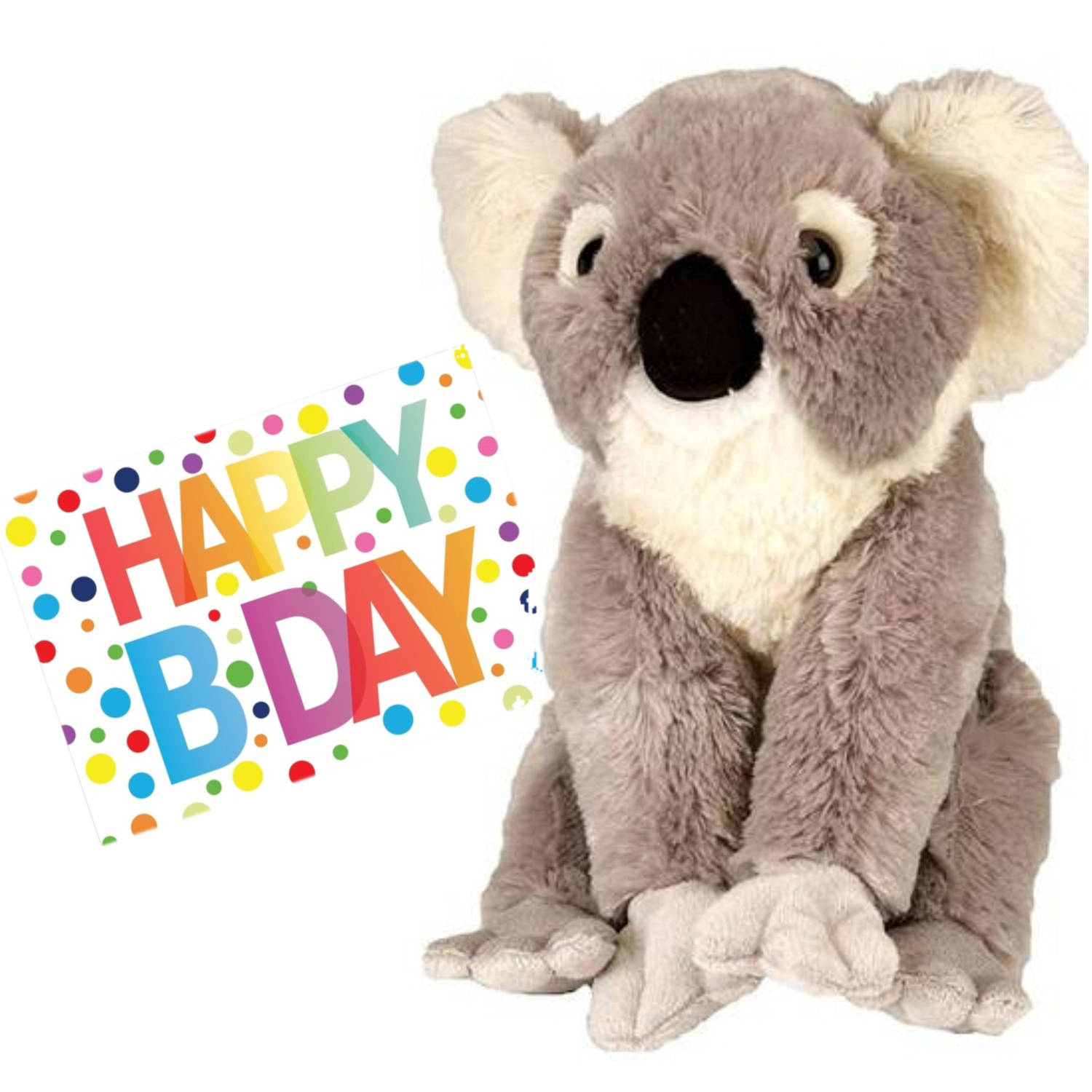 Pluche knuffel koala beer 30 cm met A5-size Happy Birthday wenskaart Knuffeldier