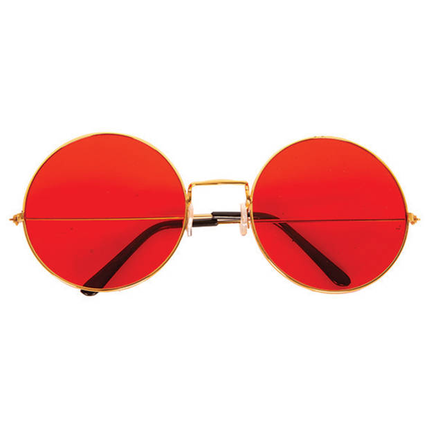 Hippie Flower Power Sixties ronde glazen zonnebril rood - Verkleedbrillen