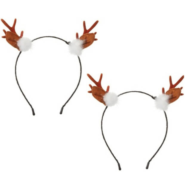 2x stuks kerst diadeems/haarbanden rendier gewei 19 cm kerstaccessoires - Verkleedattributen