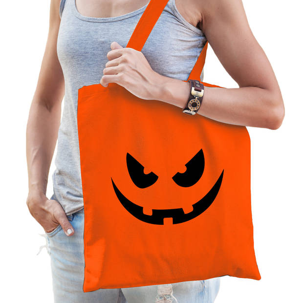 Halloween Pompoen gezicht horror tas oranje - bedrukte katoenen tas/ snoep tas - Verkleedtassen