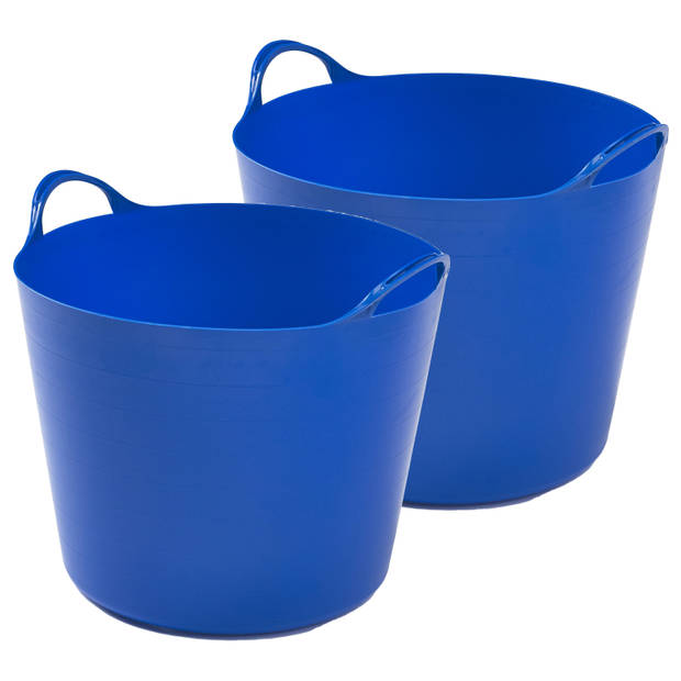 2x stuks flexibele emmers - 26 liter - Kunststof - Blauw - 38 x 41 x 35 cm - Wasmanden