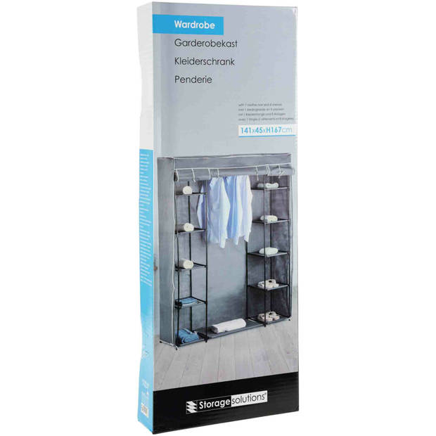 Mobiele kledingkast/garderobekast met legplanken - opvouwbaar - grijs - 167 x 141 cm cm - Campingkledingkasten