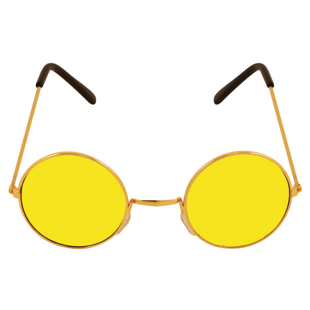 Gele hippie flower power set van 2 zonnebrillen met ronde glazen - Verkleedbrillen