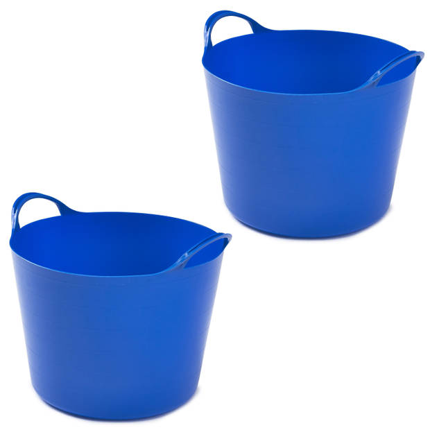 2x stuks flexibele emmers - 14 liter - Kunststof - Blauw - 32 x 36 x 25 cm - Wasmanden