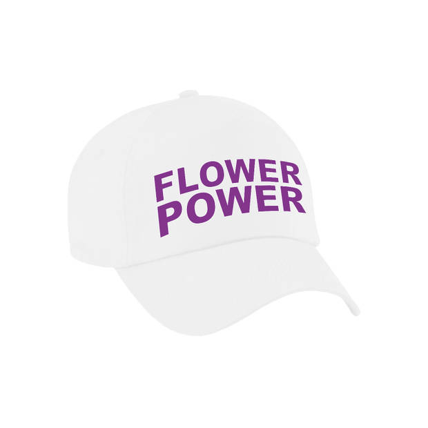 Paarse letters flower power verkleed pet/cap wit volwassenen - Verkleedhoofddeksels