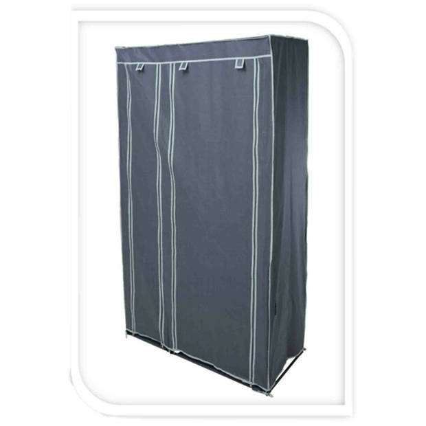 Mobiele kledingkast/garderobekast met legplanken - opvouwbaar - grijs - 174 cm - Campingkledingkasten
