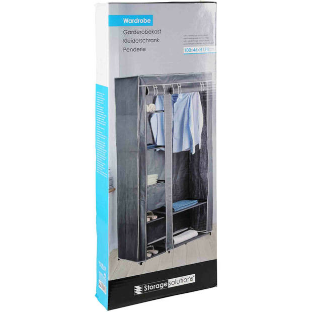 Mobiele kledingkast/garderobekast met legplanken - opvouwbaar - grijs - 174 cm - Campingkledingkasten