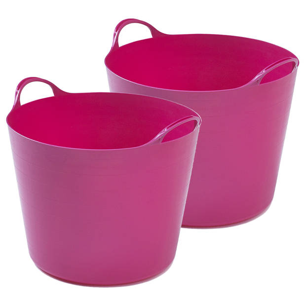 2x stuks flexibele emmers - 26 liter - Kunststof - Roze - 38 x 41 x 35 cm - Wasmanden