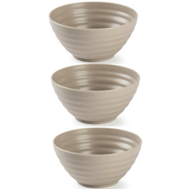 Set van 6x kommetjes/schaaltjes - Dessert/ontbijt - Kunststof - D14 cm - Taupe - Kommetjes