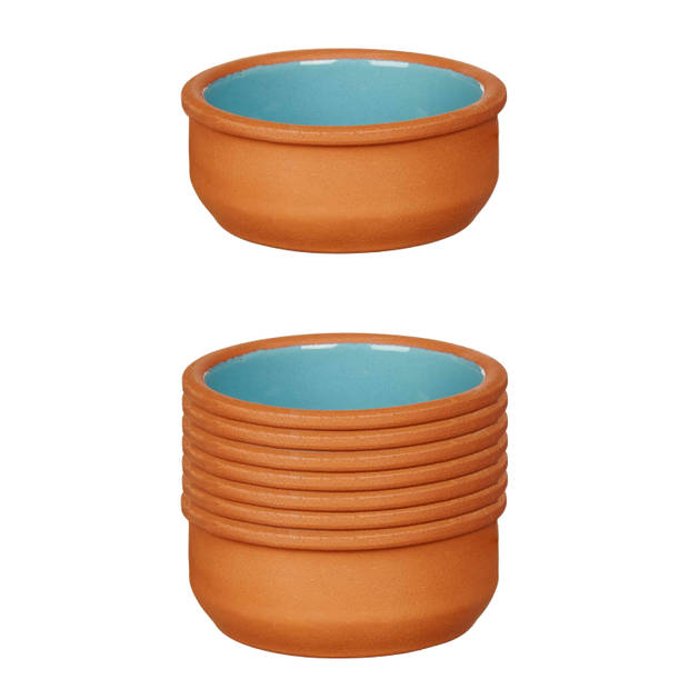 Set 12x tapas/creme brulee serveer schaaltjes terracotta/blauw 8x4 cm - Snack en tapasschalen