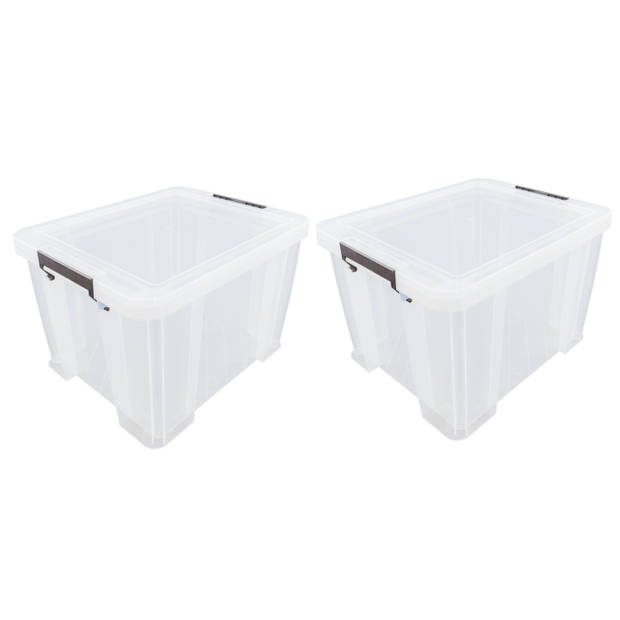 2x stuks Allstore opbergbox - 36 liter - Transparant - 47 x 38 x 31 cm - Opbergbox