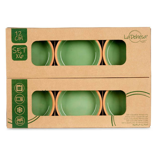 Set 12x tapas/creme brulee serveer schaaltjes terracotta/groen 12x4 cm - Snack en tapasschalen
