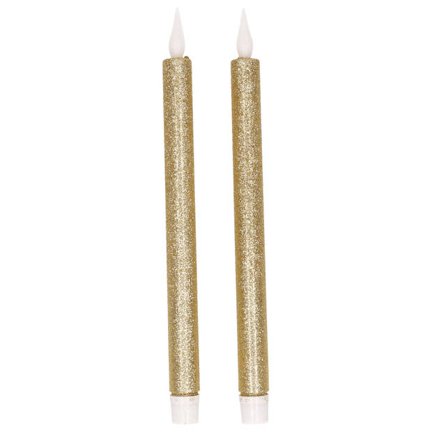 Kaarsen set van 2x stuks Led dinerkaarsen goud glitter 28 cm - LED kaarsen