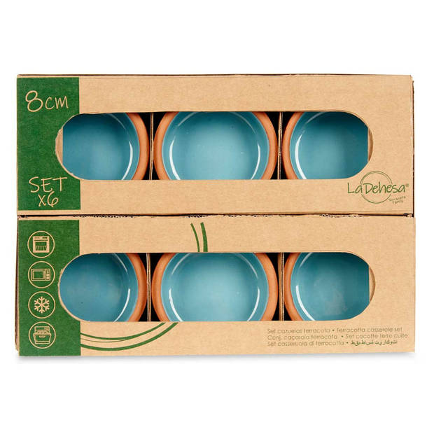 Set 6x tapas/creme brulee serveer schaaltjes terracotta/blauw 8x3 cm - Snack en tapasschalen