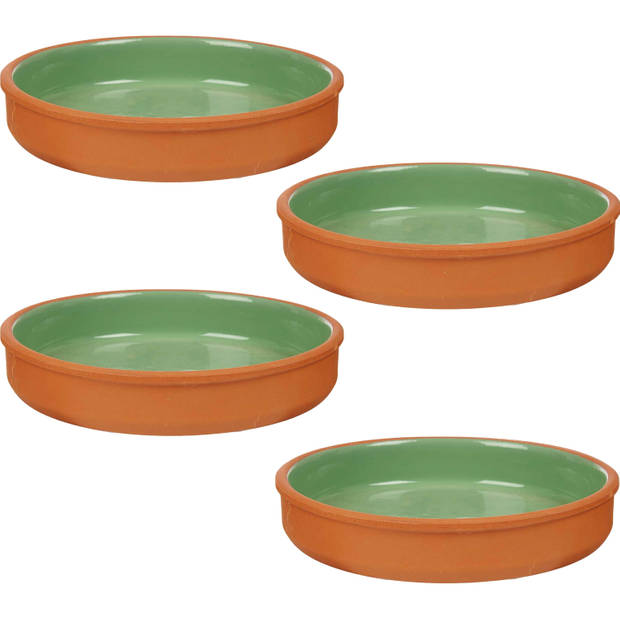 4x stuks tapas/hapjes serveren/oven schaal terracotta/groen 23 x 4 cm - Snack en tapasschalen