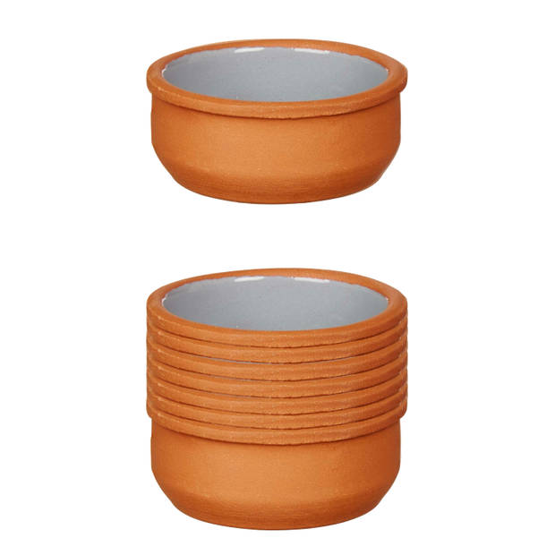 Set 12x tapas/creme brulee serveer schaaltjes terracotta/grijs 8x4 cm - Snack en tapasschalen