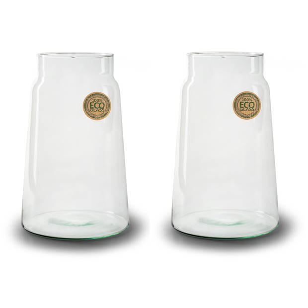 Set van 2x stuks bloemenvazen - Eco glas transparant - H30 x D19 cm - Vazen