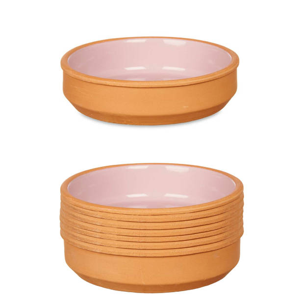 Set 8x tapas/creme brulee serveer schaaltjes terracotta/roze 16x4 cm - Snack en tapasschalen