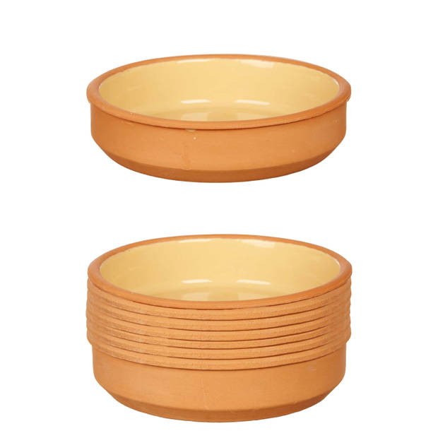 Set 8x tapas/creme brulee serveer schaaltjes terracotta/geel 16x4 cm - Snack en tapasschalen