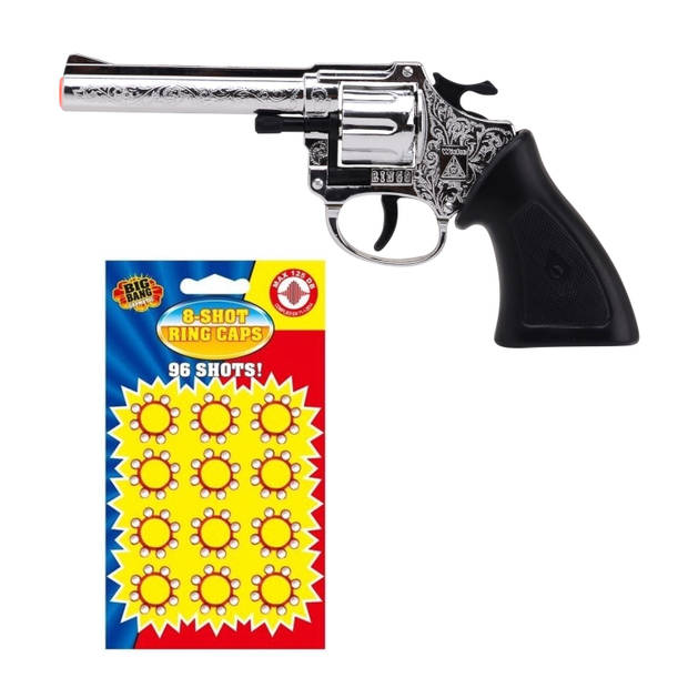 Cowboy verkleed speelgoed revolver/pistool kunststof 8 schots met plaffertjes - Verkleedattributen