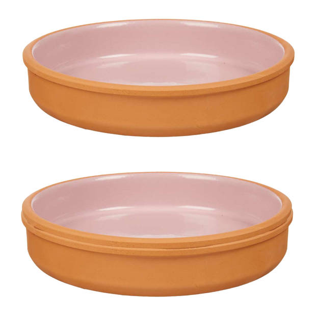 2x stuks tapas/hapjes serveren/oven schaal terracotta/roze 23 x 4 cm - Snack en tapasschalen