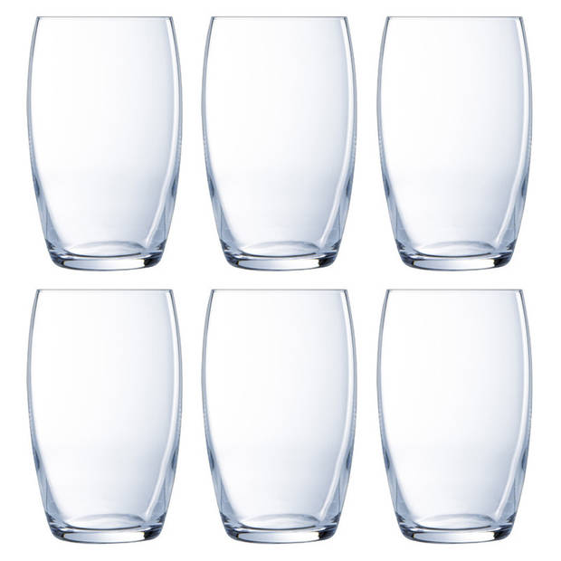 Luminarc karaf schenkkan van glas 1600 ml met 6x stuks Versailles serie water/drink glazen 375 ML - Drinkglazen