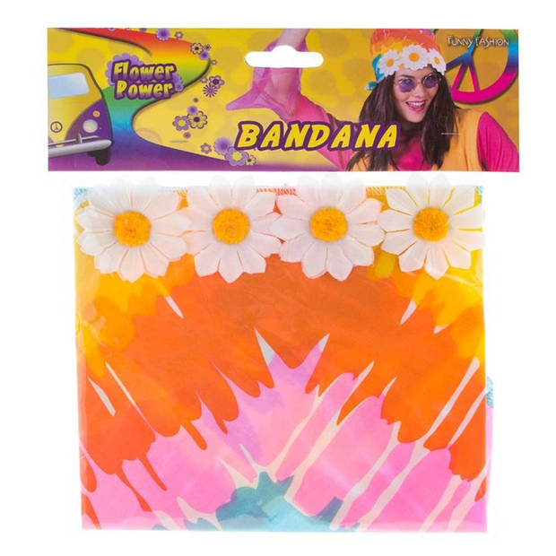 Carnaval/festival hippie flower power bandana met bloemen - Verkleedhaardecoratie