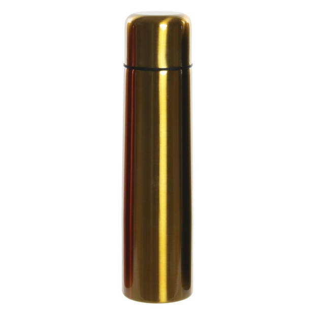 RVS thermosfles/isoleerfles goud met drukdop 920 ml - Thermosflessen
