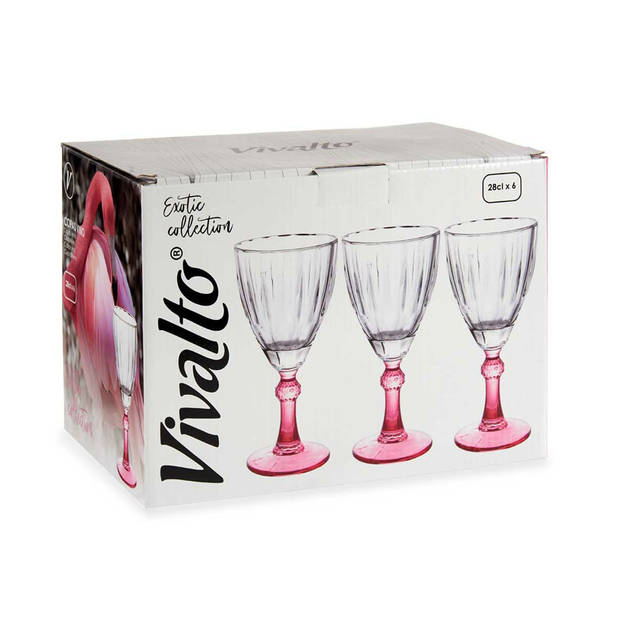 Luxe Exotic Collection Wijnglazen set 12x stuks op roze voet 275 ml - Wijnglazen