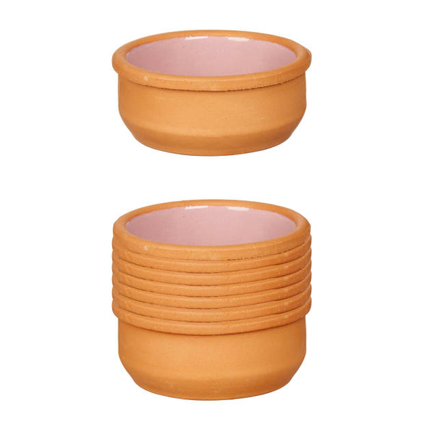 Set 12x tapas/creme brulee serveer schaaltjes terracotta/roze 8x4 cm - Snack en tapasschalen