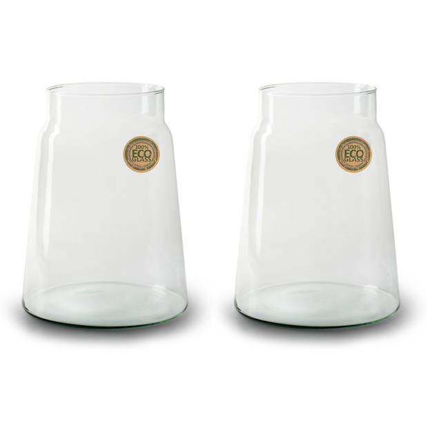 Set van 2x stuks bloemenvazen - Eco glas transparant - H25 x D19 cm - Vazen